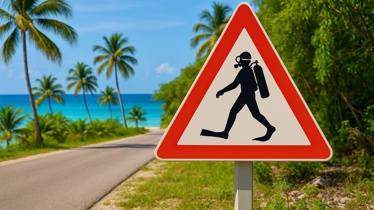 Vorsicht, Taucher auf Landgang! (Bonaire, Niederländische Antillen)